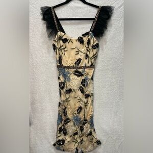 Lulu’s‎ Women's Show Stopper Cream Embroidered Sequin Bodycon Midi Dress Size XS